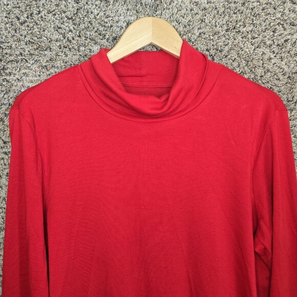 J Jill Top Womens Large Red Perfect Pima Side Vent Turtleneck Tunic Casual - Picture 4 of 7